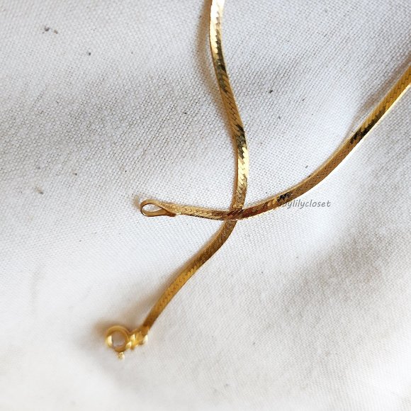 Vintage 14k Solid Yellow Gold Estate Herringbone Chain Bracelet Anklet MINT - Picture 3 of 6